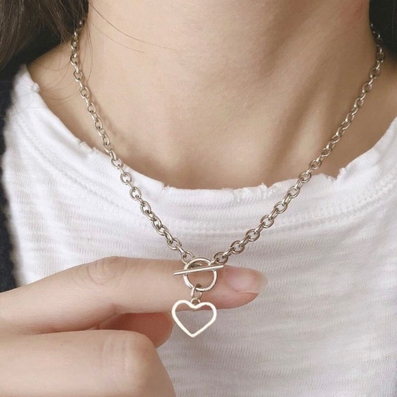 Silver Heart Pendant Choker Necklace - Picture 2 of 6